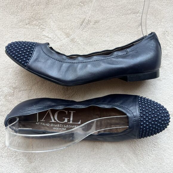 AGL Attilio Giusti Leombruni Navy Blue Ballet Flat Women EU 36.5 US 6.5 Beaded - Picture 1 of 16